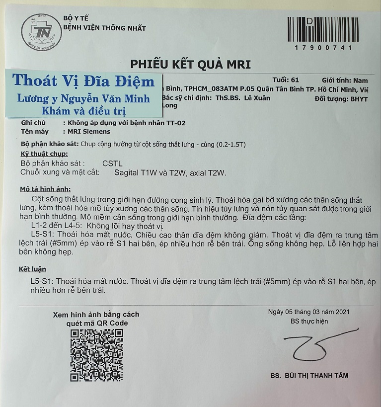 Phiếu kết quả MRI